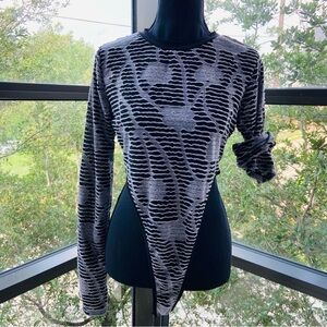 CHERIE LOS ANGELES Women's Thong Bodysuit Sz L Blk Gray Dark Fairy Urban Dancer